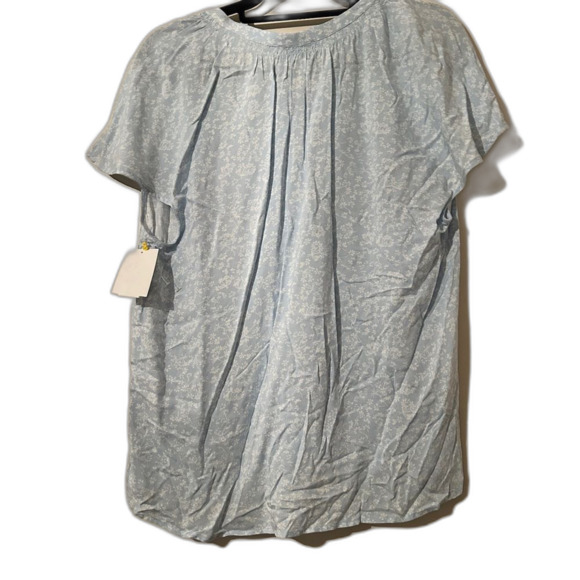 NEW CECE Blouse Womens Size Large 12 14 Light Blue Floral Top Short Sleeve Smock - Picture 2 of 5
